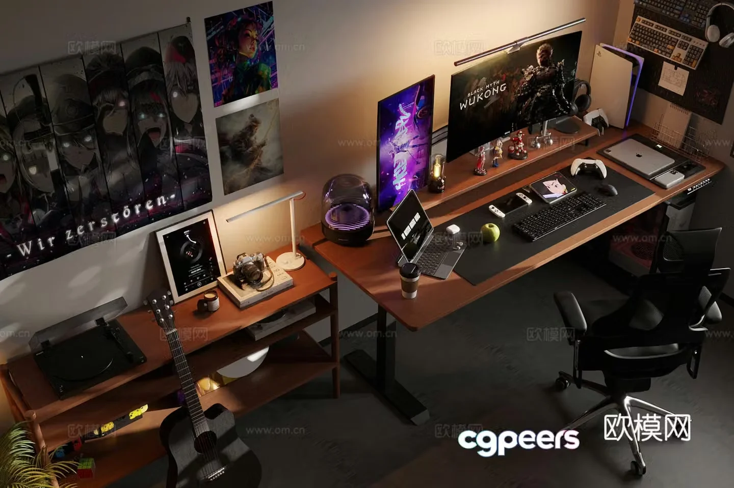 Modern e-sports room e-sports room computer room desktop computer desktop screen e-sports chair leisure chair 3d model