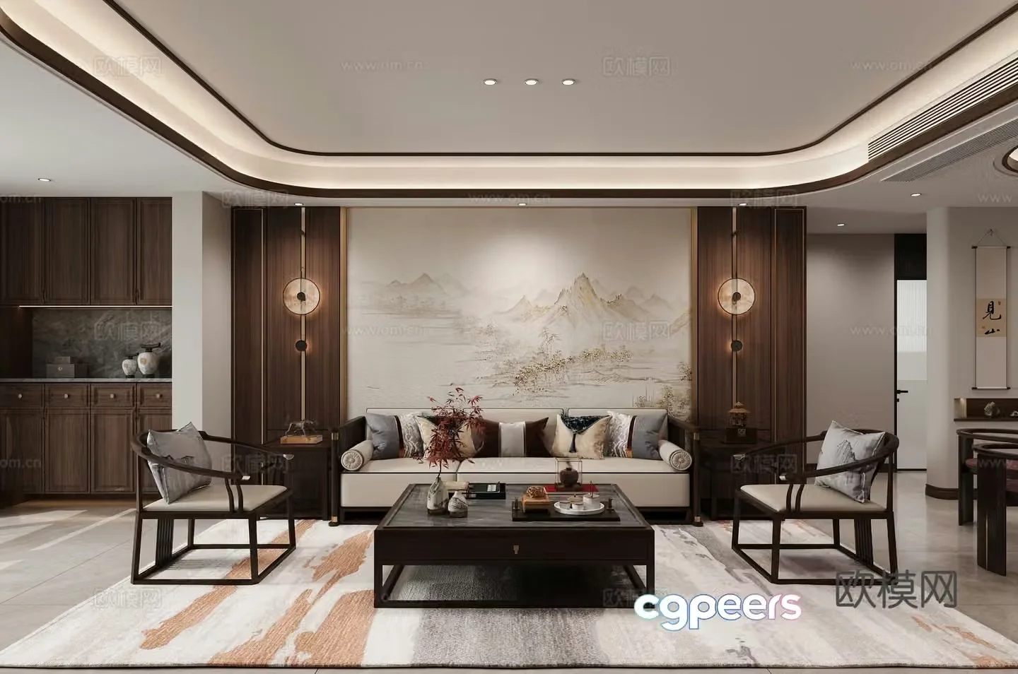 New Chinese style living and dining room 3D model