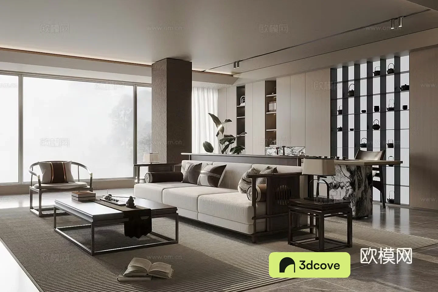 New Chinese-style home living room large living room horizontal living room sofa and coffee table combination