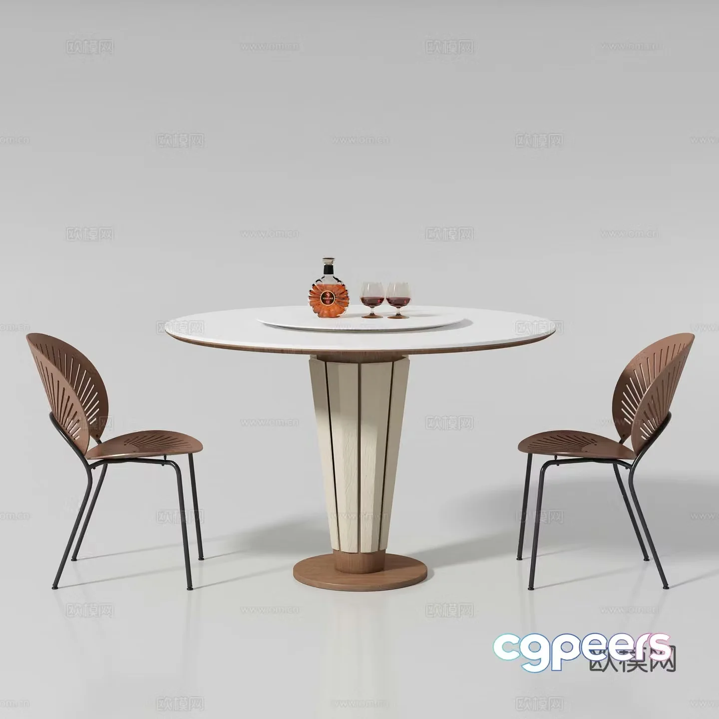 Medium style round dining table and chair 3D model