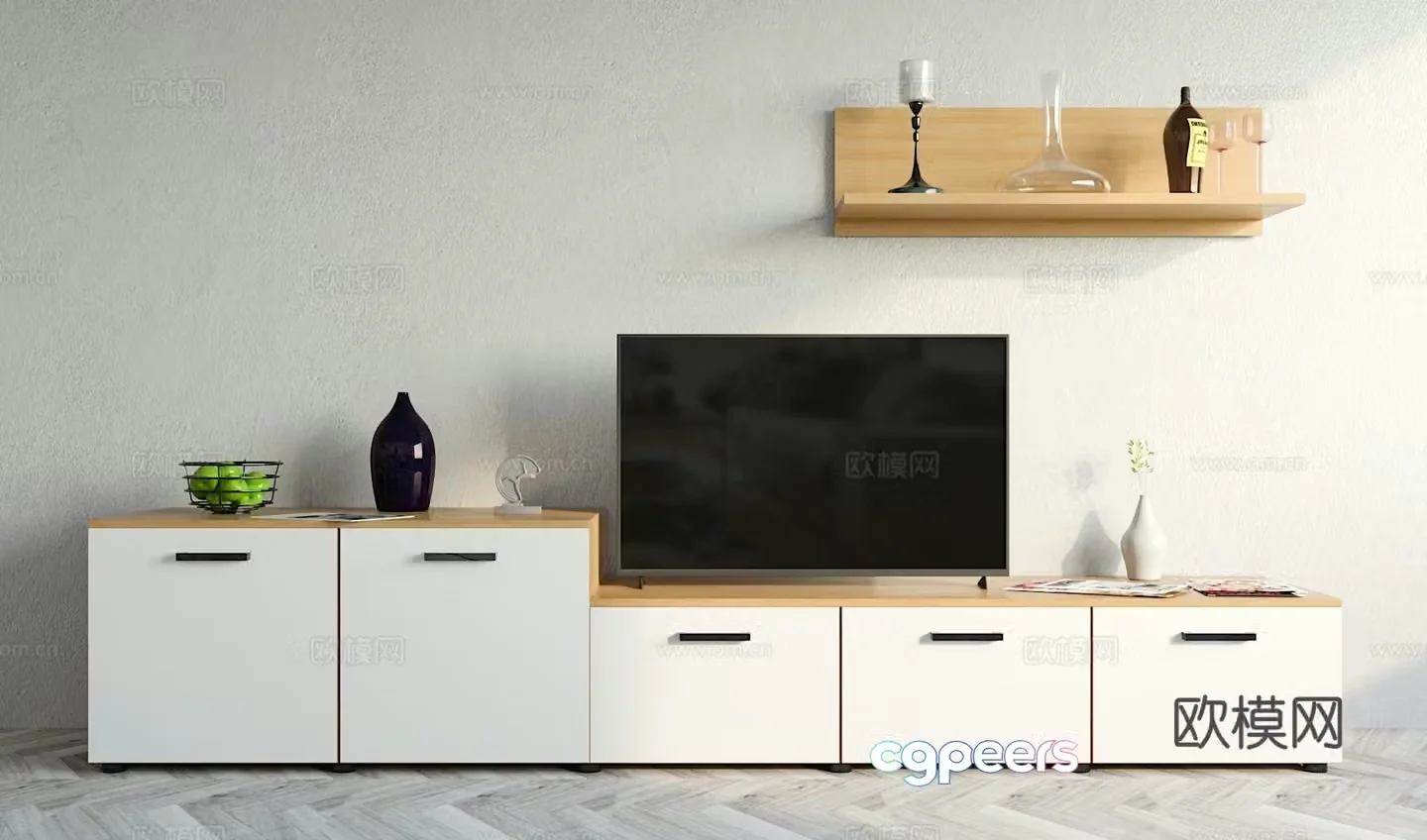 Modern minimalist TV cabinet ornament combination 3D model