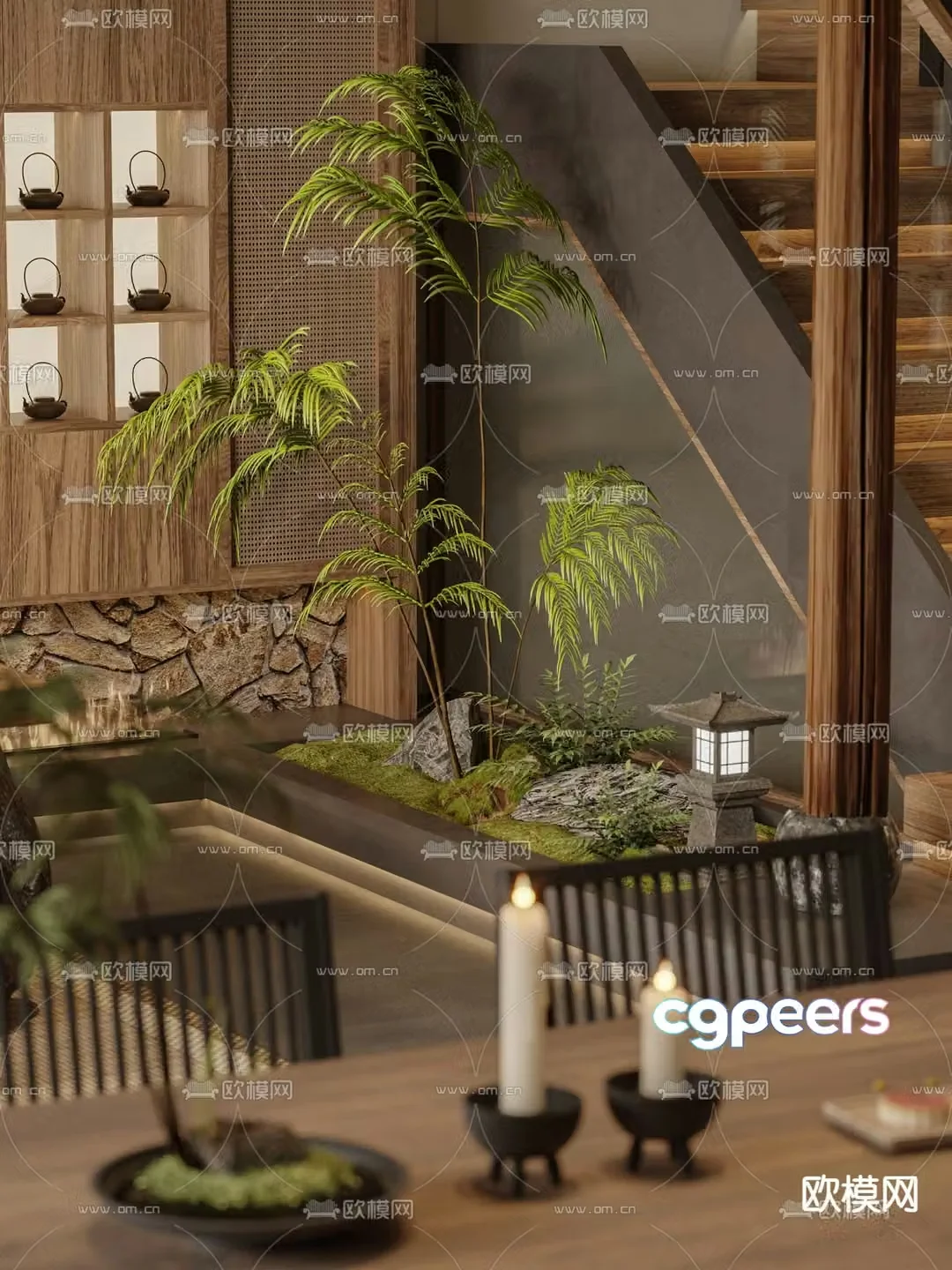 Wabi-sabi indoor landscaping landscape sketch 3d model