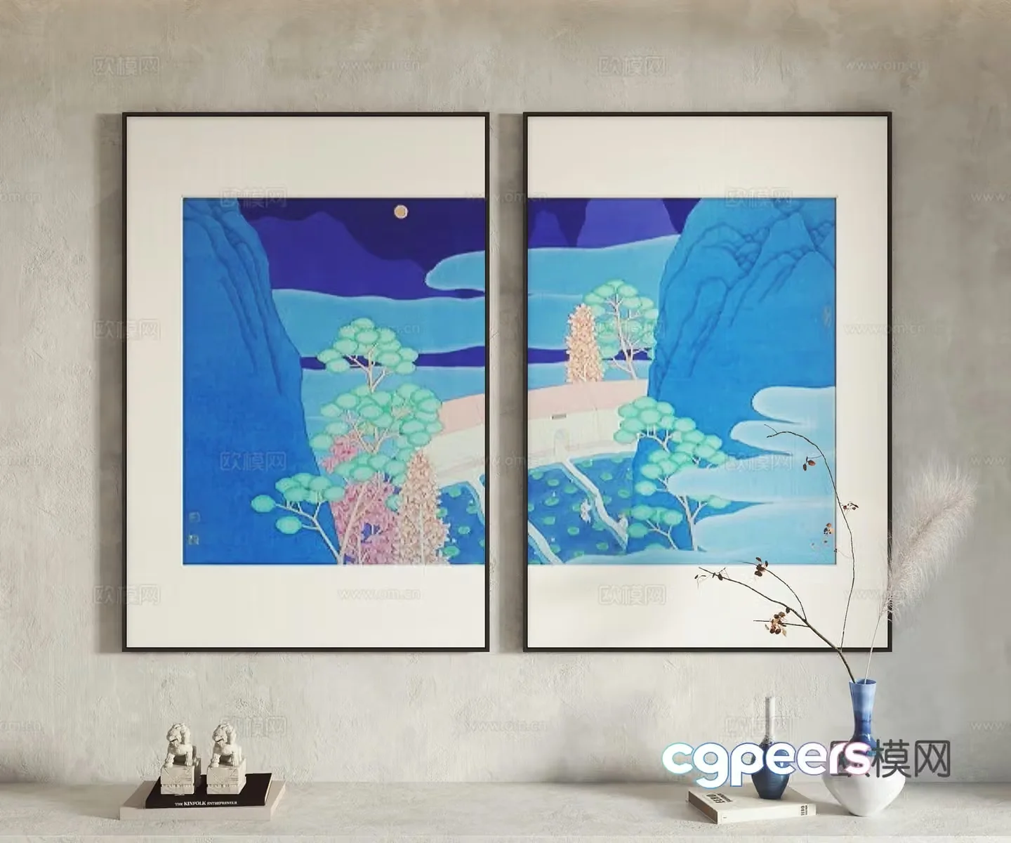 New Chinese style hanging paintings decorative paintings ornaments 3D model