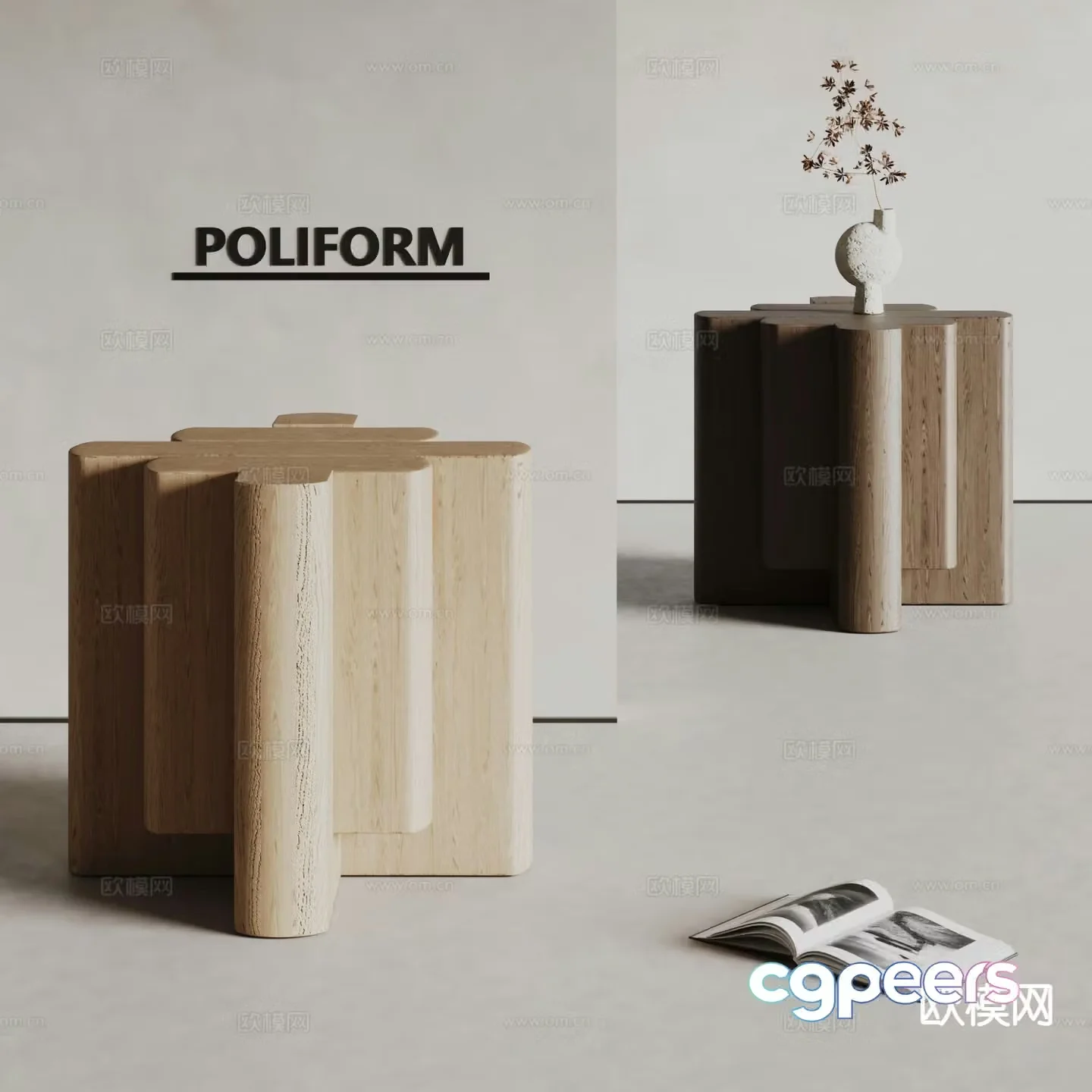 poliform modern side table wooden corner table 3d model