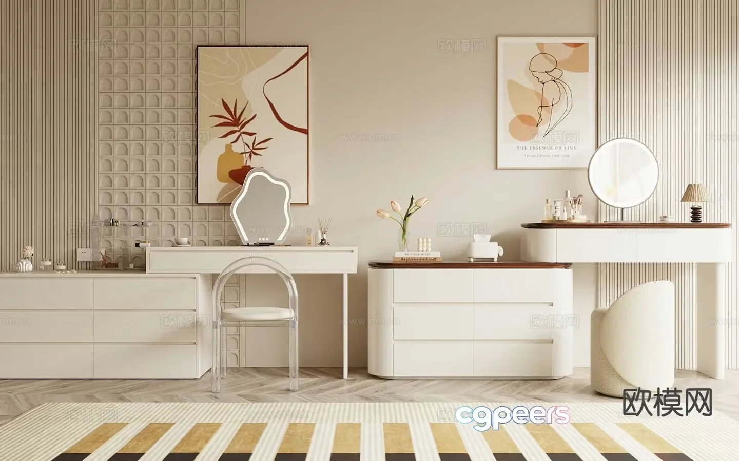 Cream style dresser 3d model