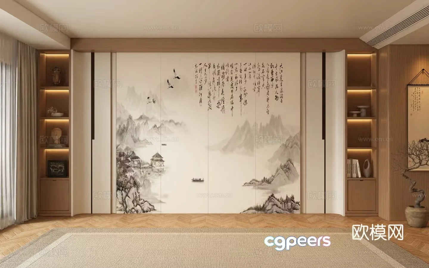New Chinese style sofa background wall 3d model