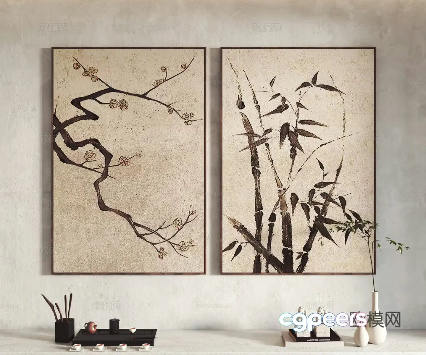 New Chinese style hanging paintings decorative paintings ornaments 3D model