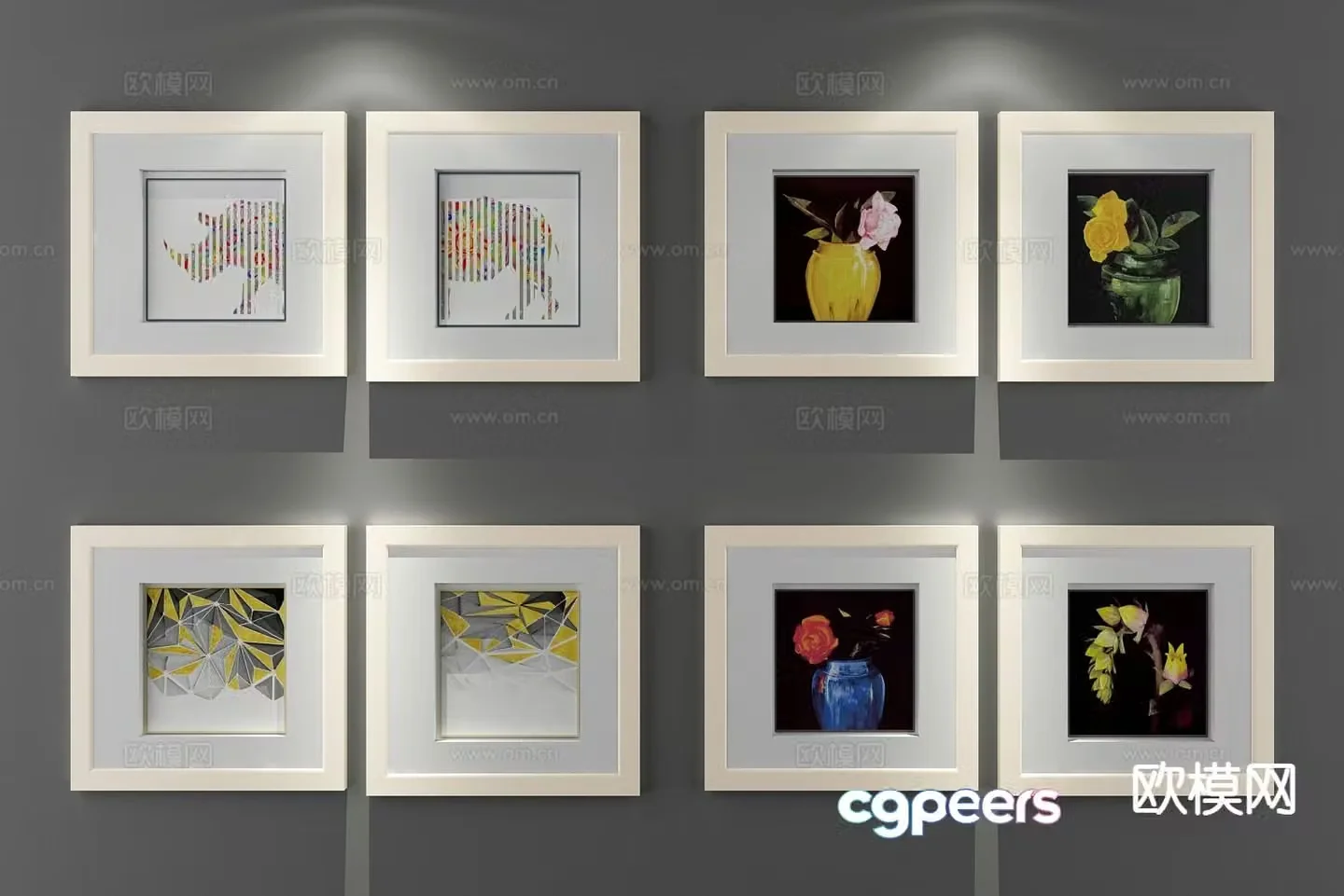 Modern combination painting simple hanging painting oil painting decorative painting 3D model