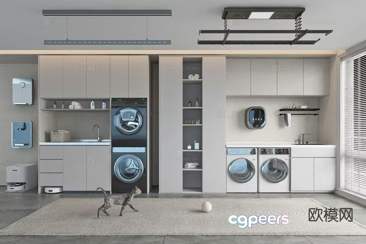 Modern balcony cabinet washing machine cabinet 3d model