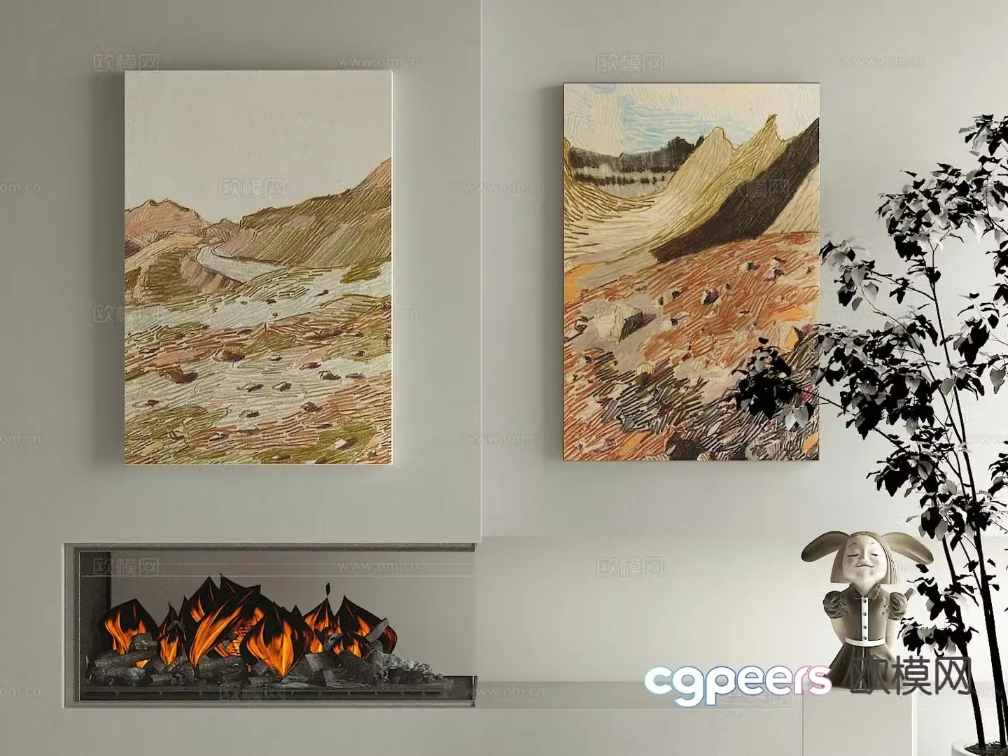 Modern art painting landscape painting decorative painting 3d model