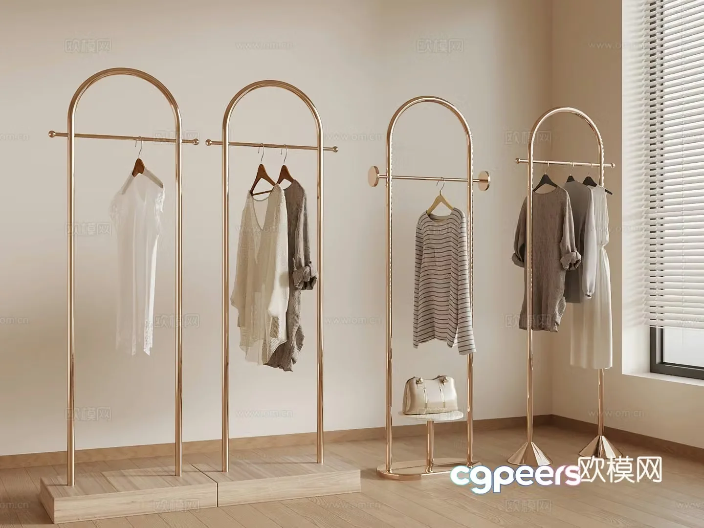 Modern hooks clothes hangers bags 3d model