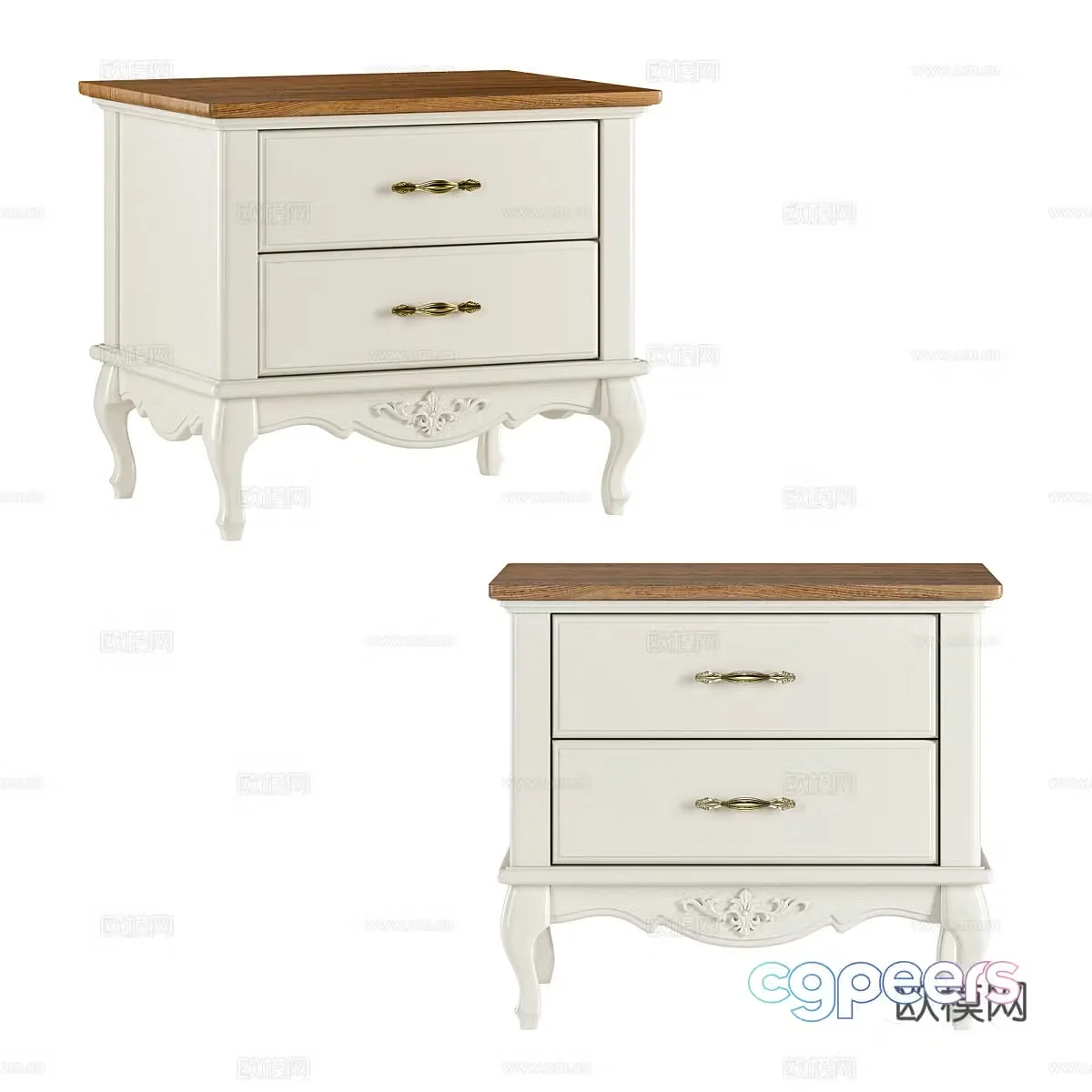 American simple solid wood bedside table 3D model