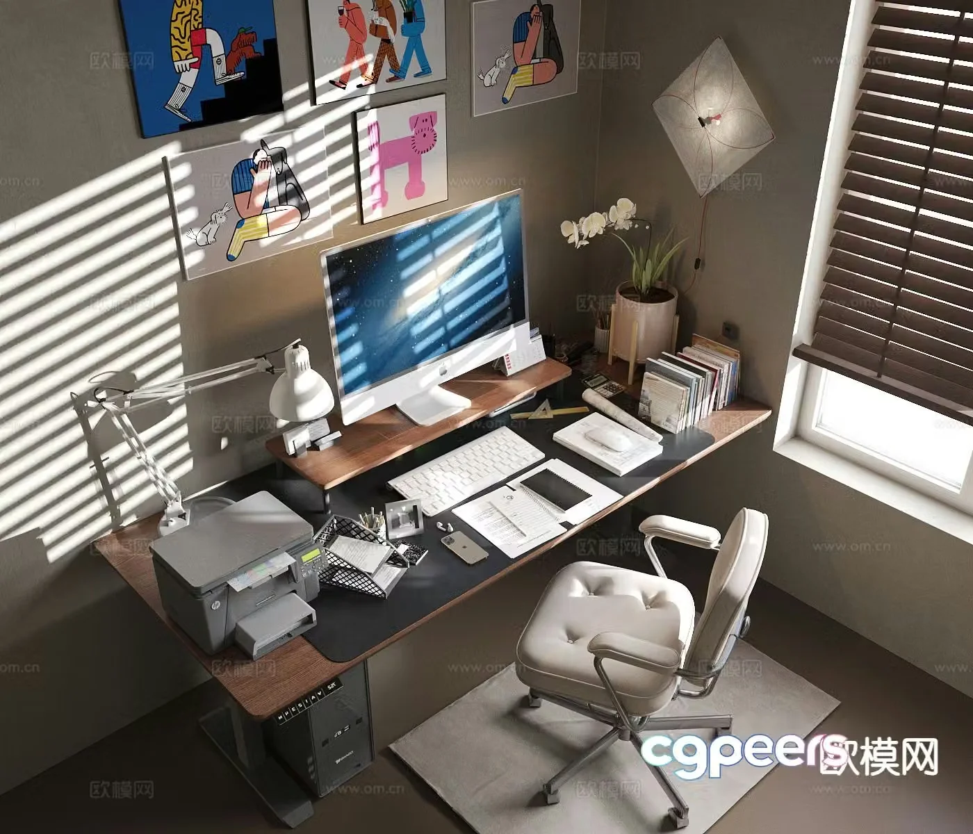 Modern desk and chair 3d model