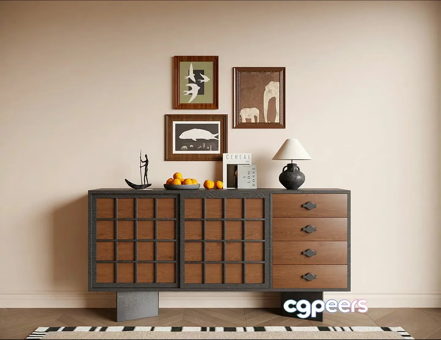 Mid-Century Modern Sideboard 3D Model – 10509 – VRAY Render