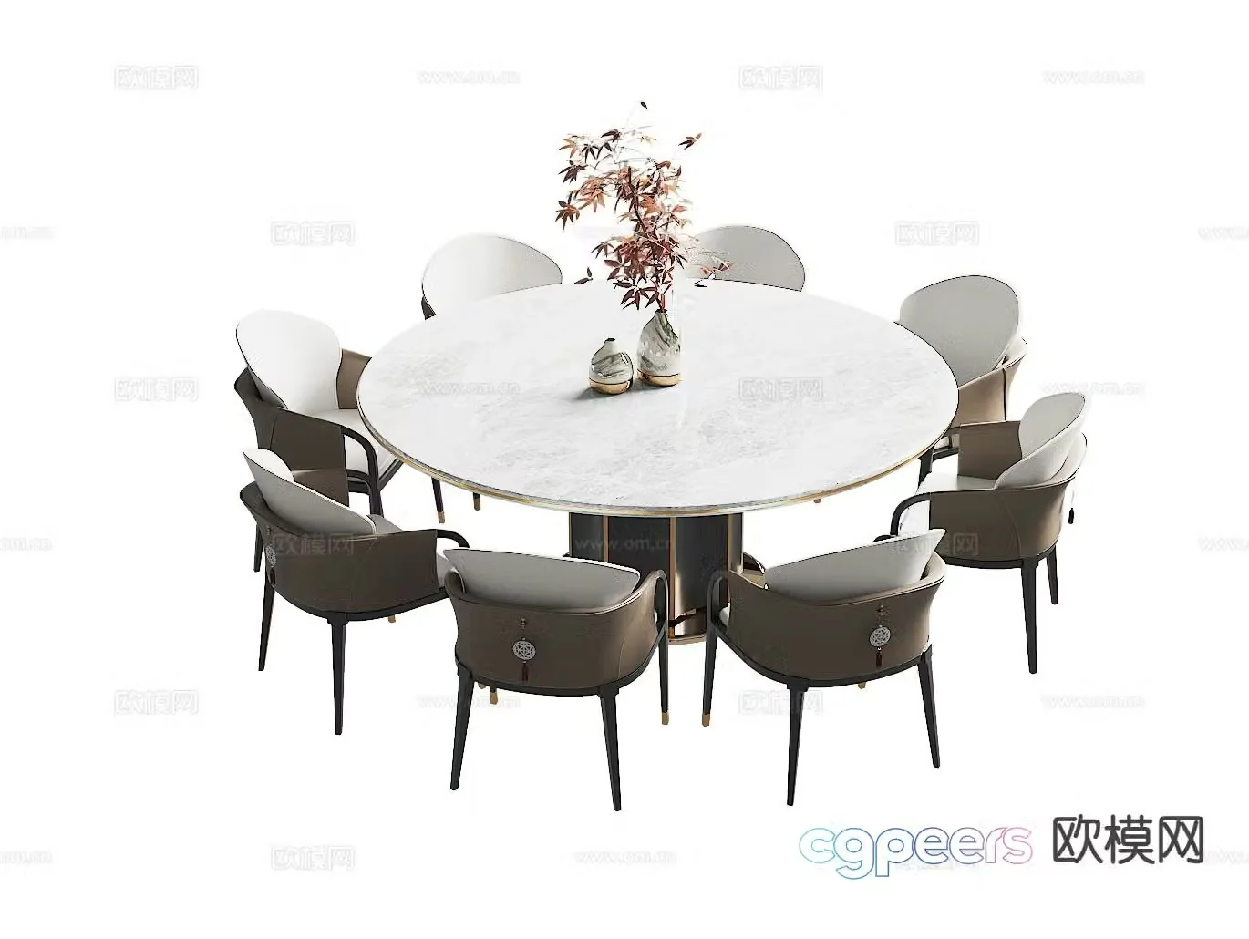 Chinese dining table and chairs round dining table 3d model