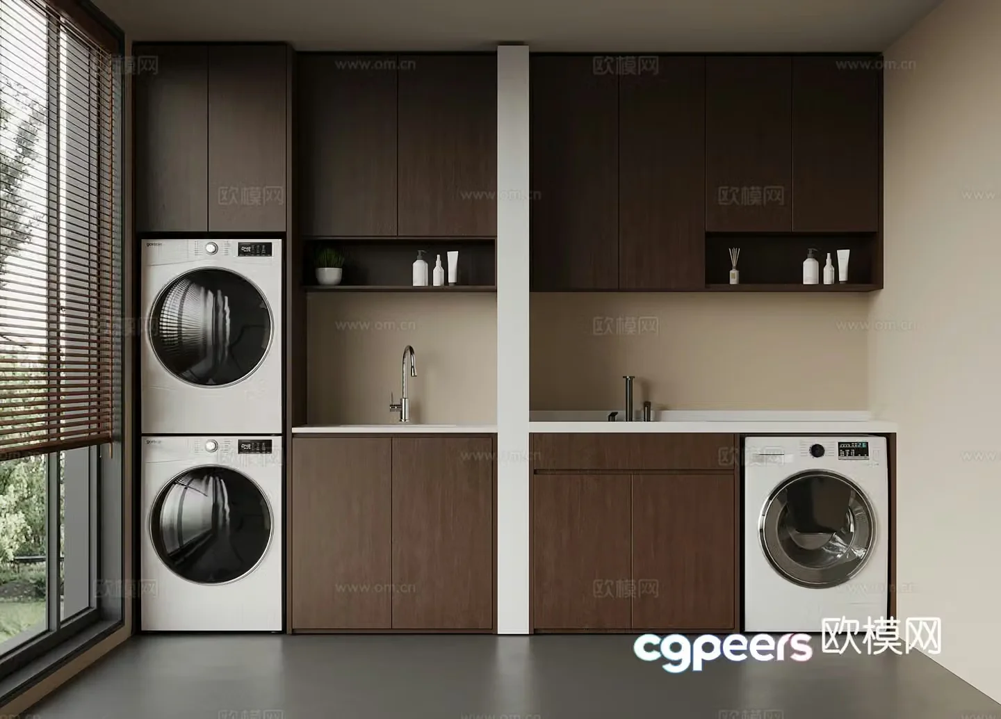 New Chinese style balcony washing machine cabinet bathroom cabinet 3d model