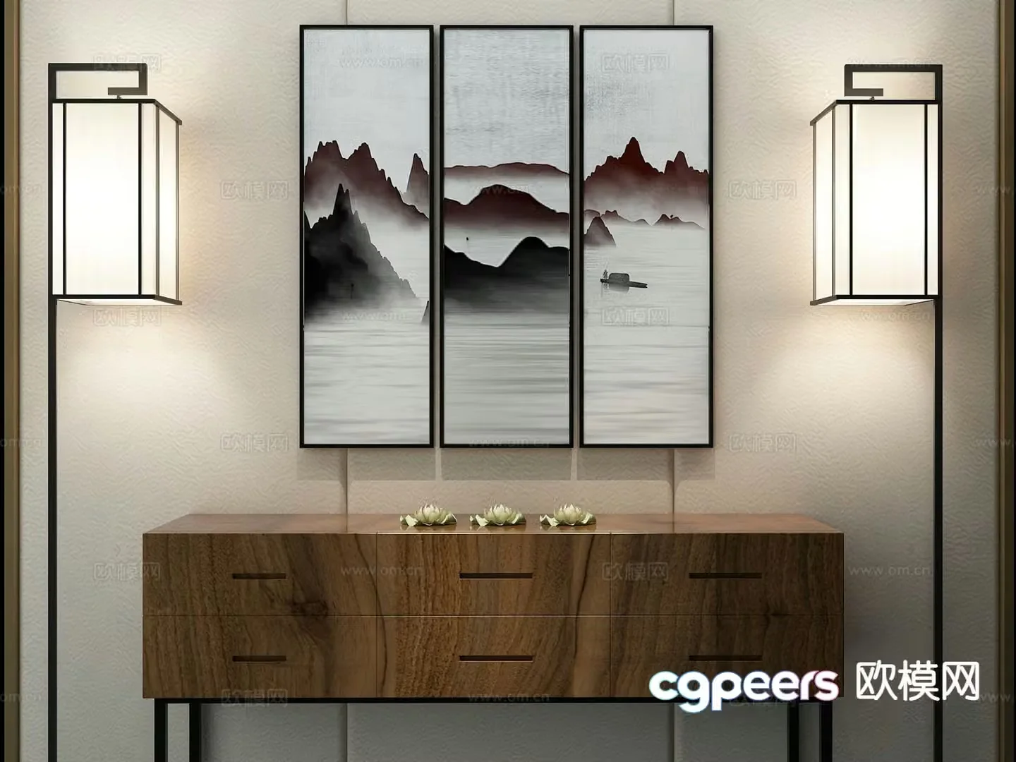 New Chinese style decorative painting landscape painting hanging painting 3D model