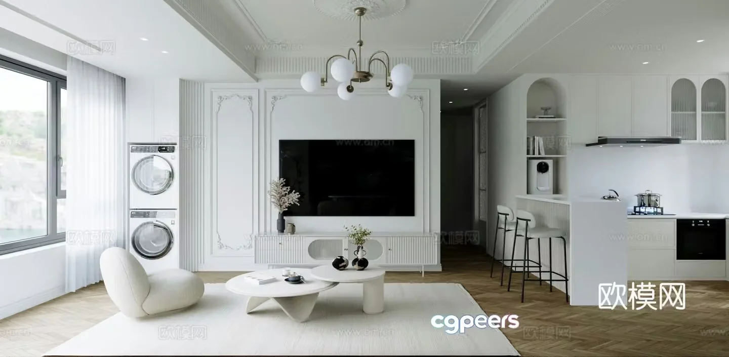 French living and dining room 3d model