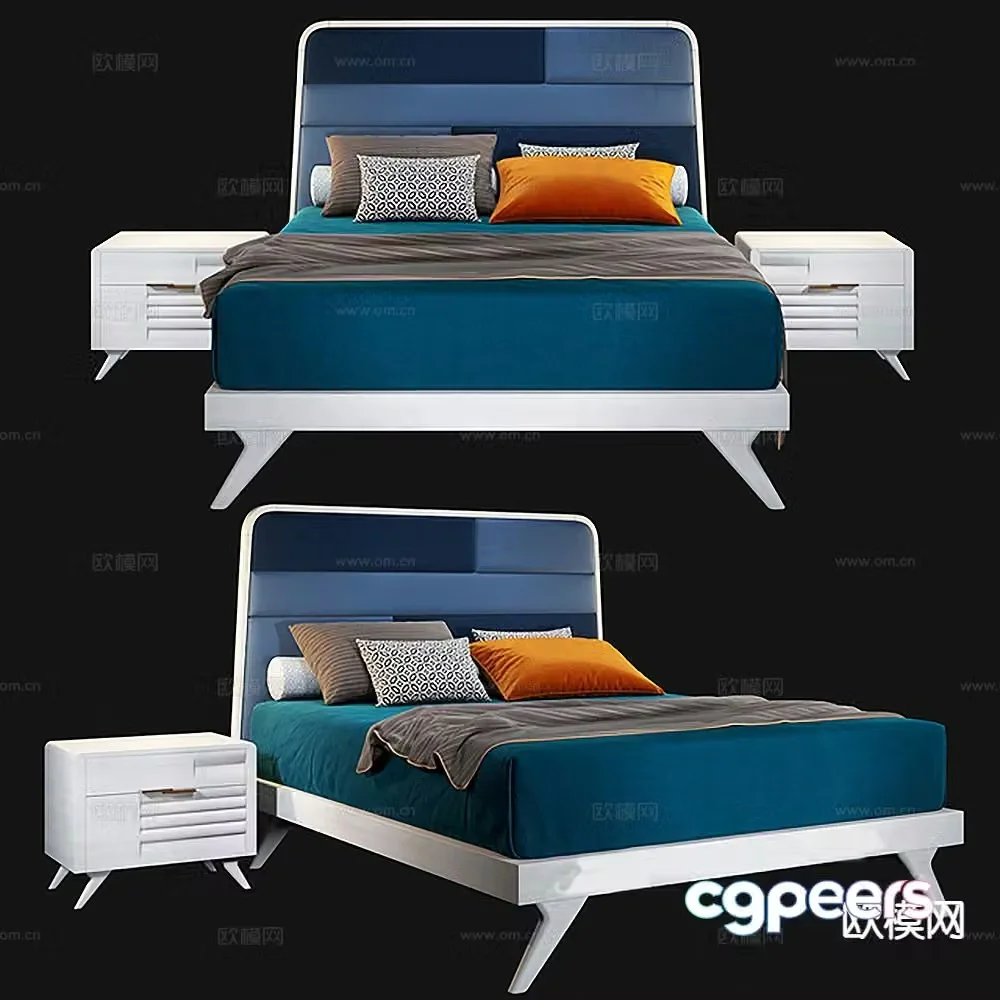 Simple double bed 3d model