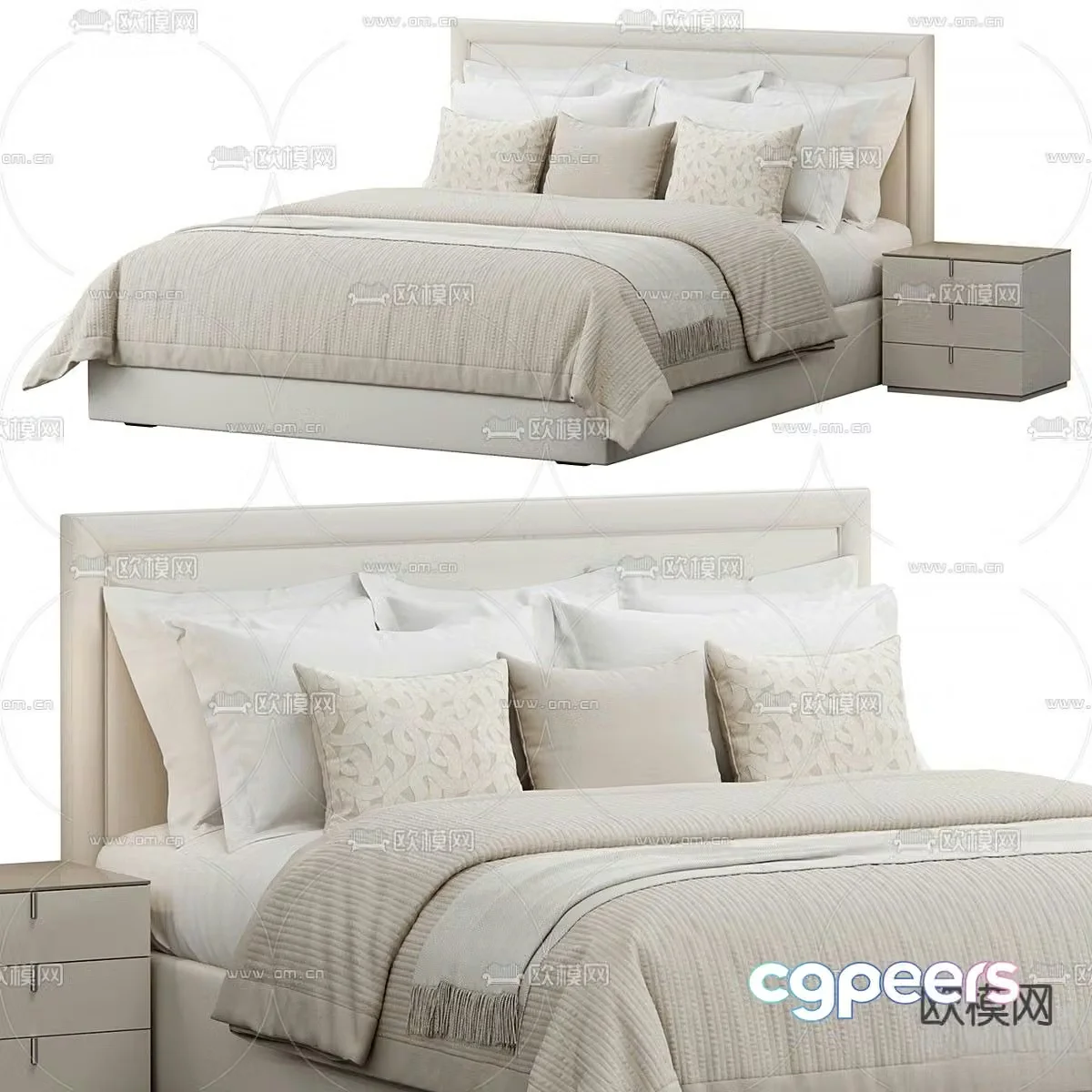 Cream double bed 3d model