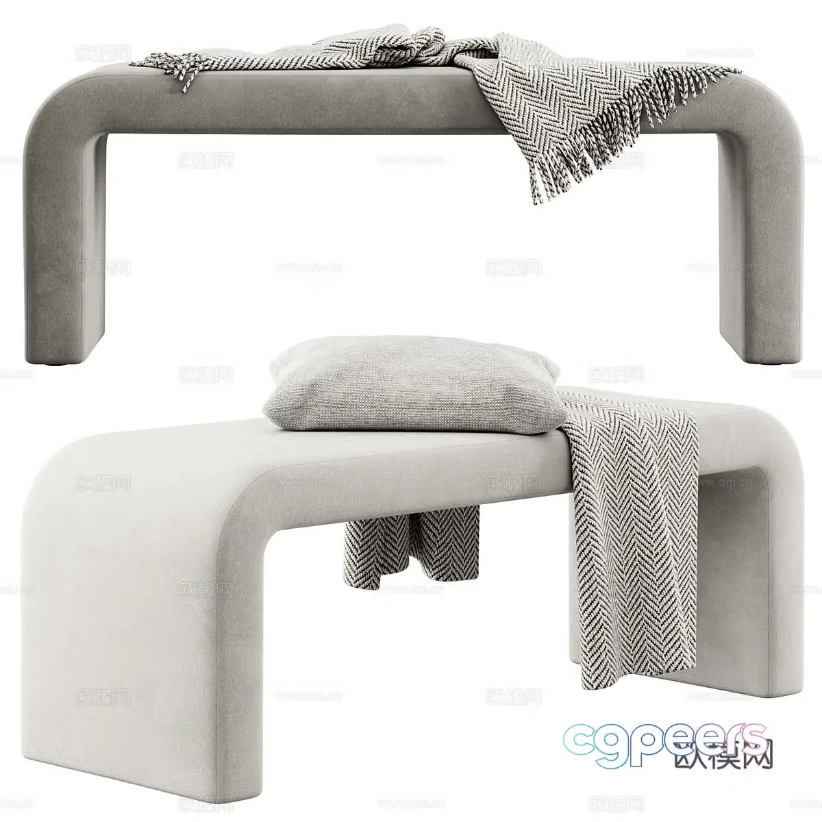 Modern fabric bench strip bench tail stool 3D model