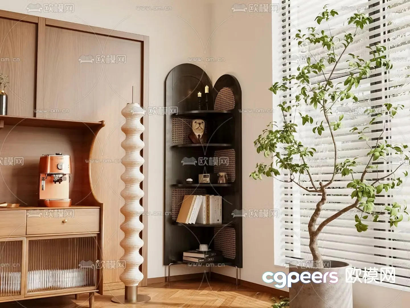 Medieval style corner cabinet storage shelf bookshelf 3D model