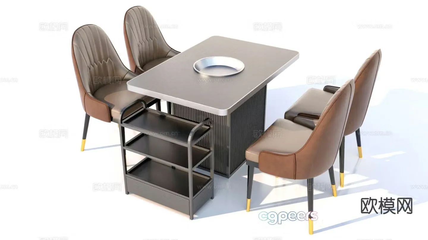 Modern dining table and chairs Hotpot table 3d model