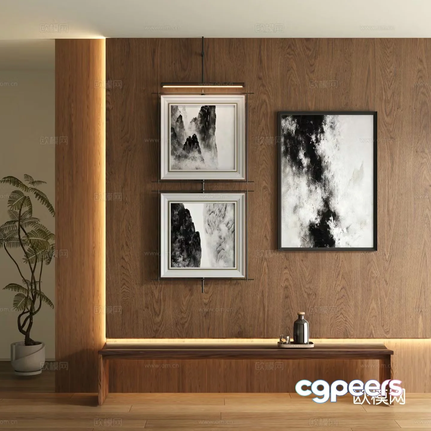 New Chinese style decorative painting ink painting hanging painting 3D model