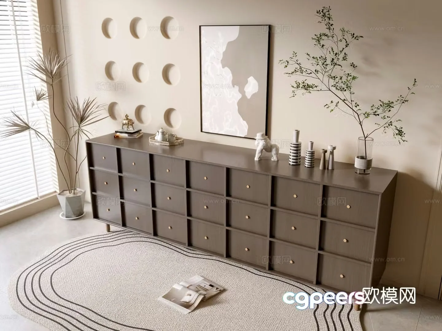 Modern black wood grain entrance cabinet drawer cabinet 3d model