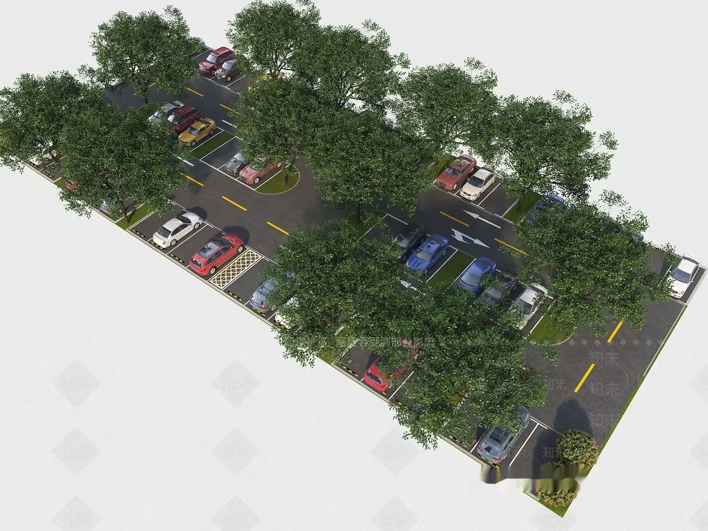 A Parking Lot With Trees 3D Model – 17727 – VRAY Render