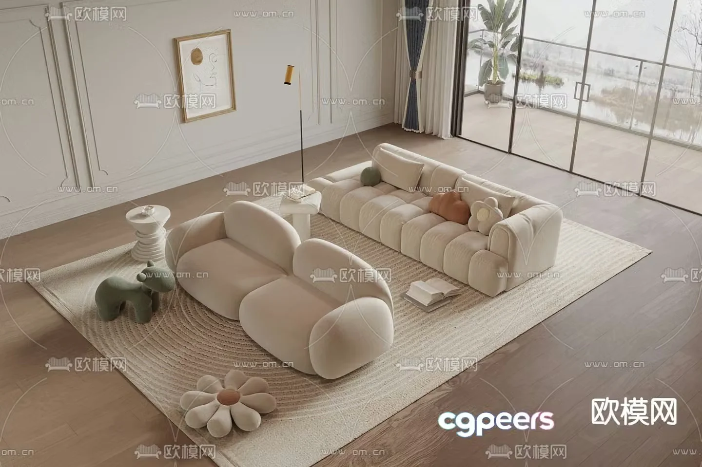 Cream style sofa double sofa 3d model