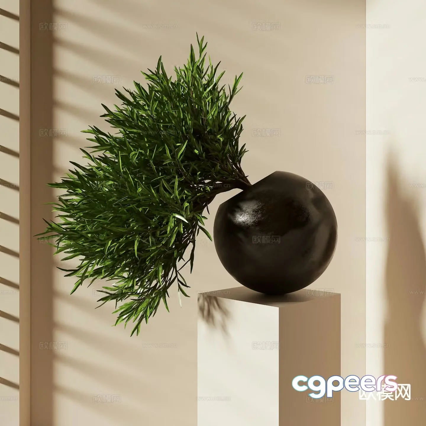 wabi-sabi vase floral arrangement green plant 3d model