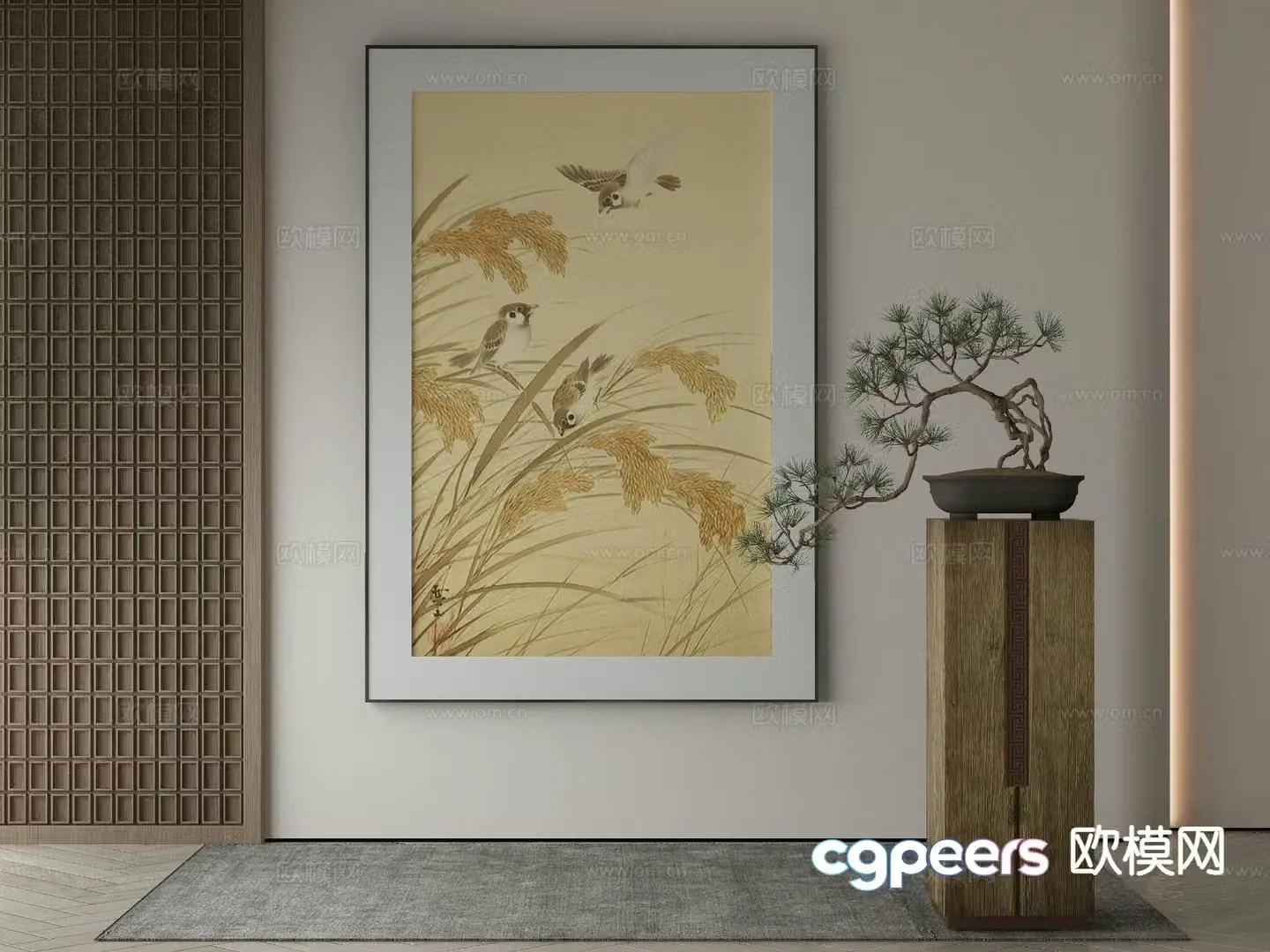 New Chinese style art painting flower and bird painting decorative painting 3D model