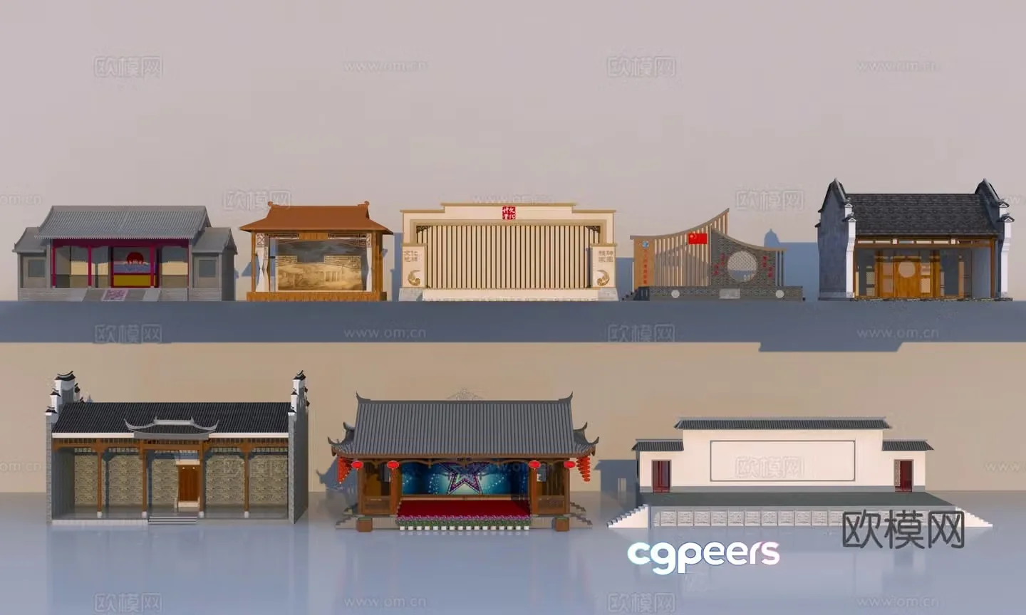 Chinese rural folk custom stage 3D model of common people stage