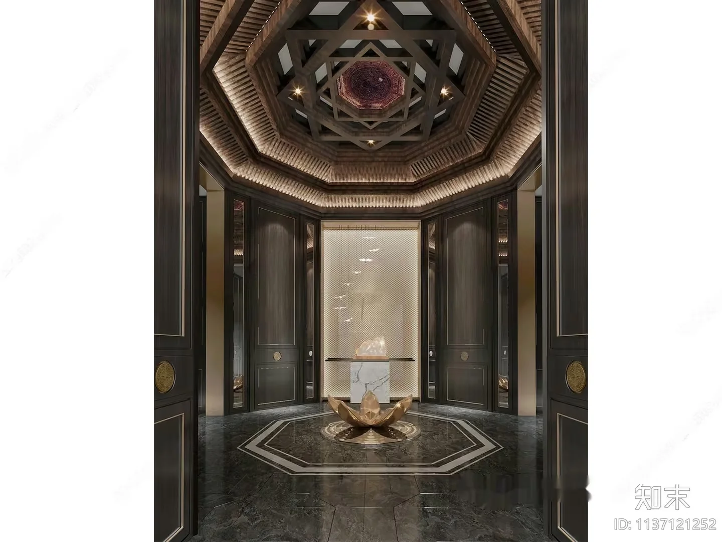 Gold Lotus Centerpiece 3D Model – 7125 – VRAY Render