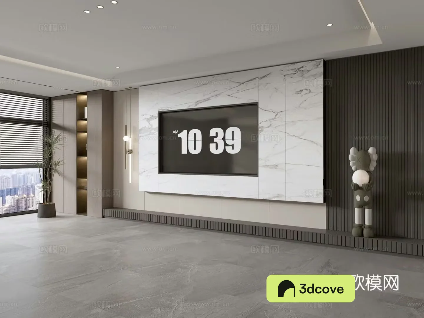 Modern Italian living room light luxury TV background wall full wall TV cabinet marble background wall