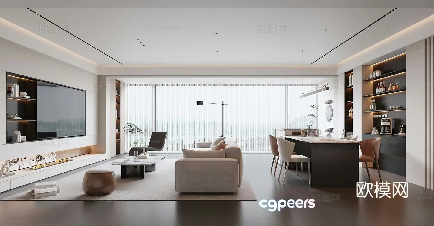 Modern living and dining room 3d model