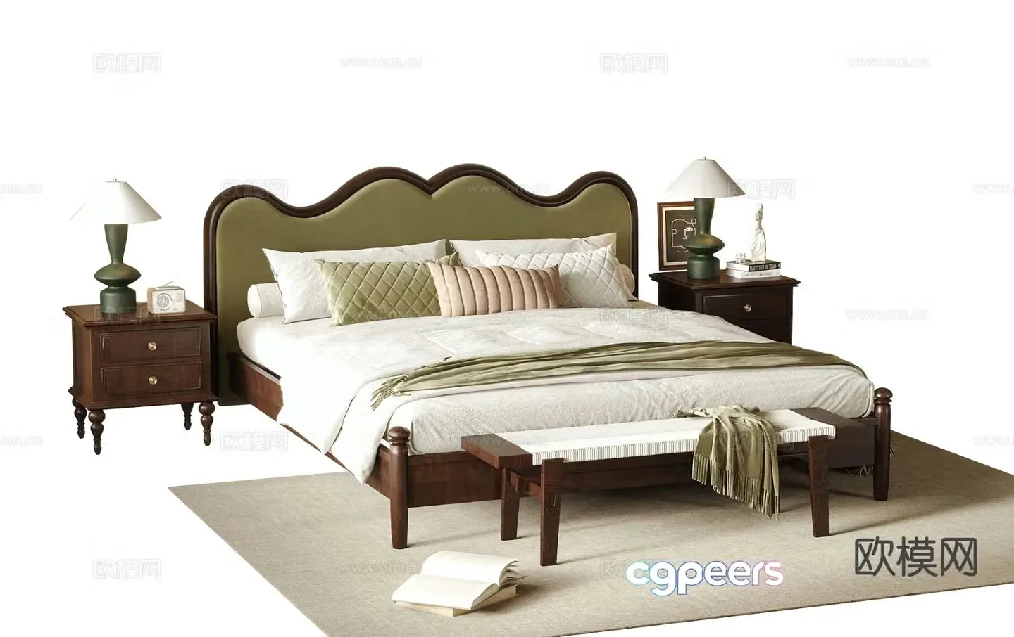 French double bed 3d model