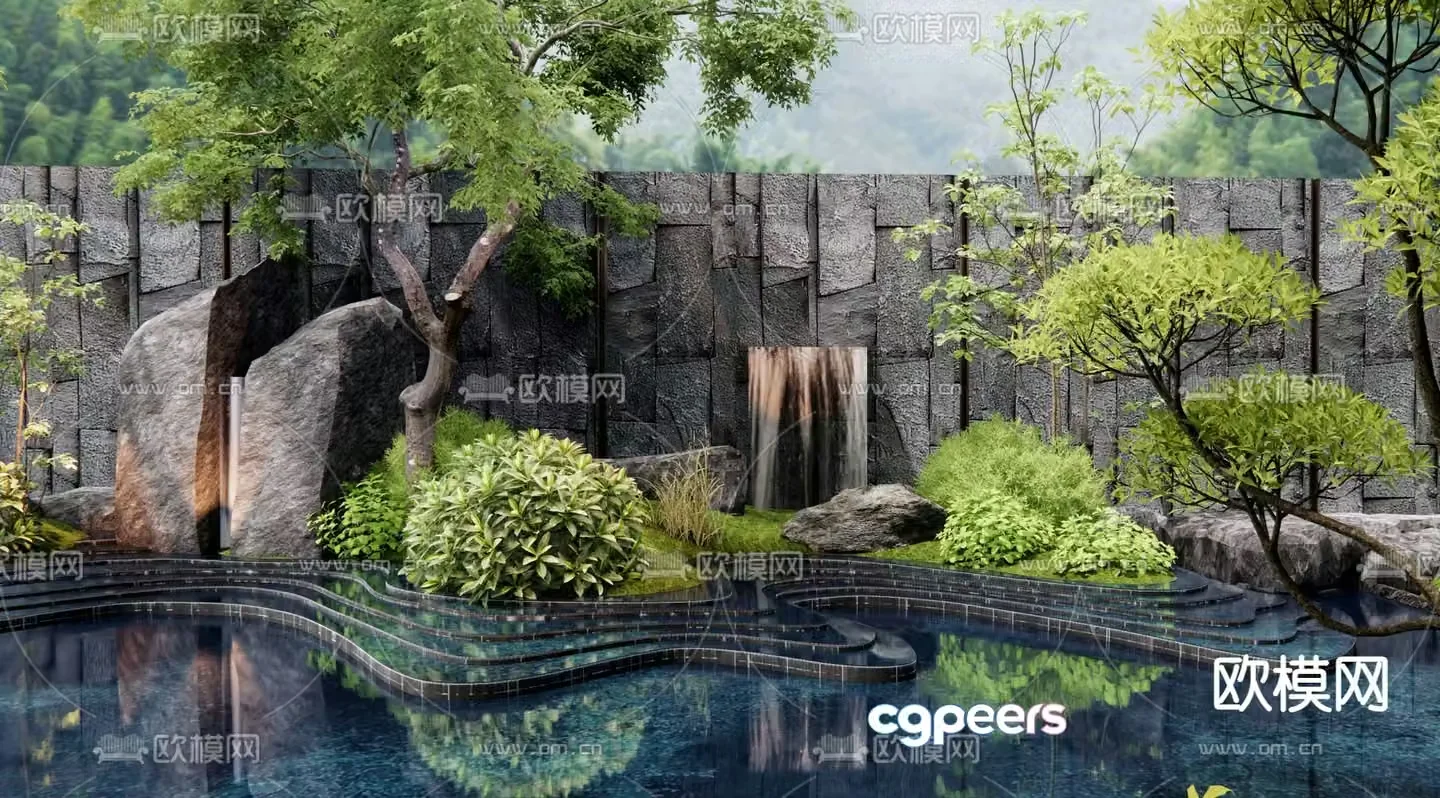 Falling water landscape rockery waterscape 3D model