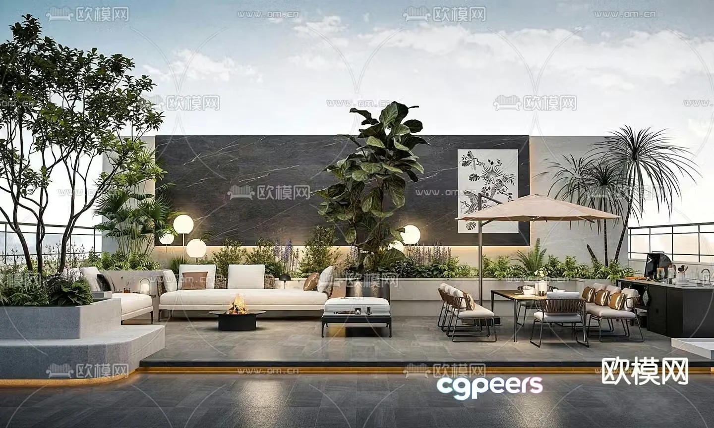 Courtyard landscape roof garden 3d model