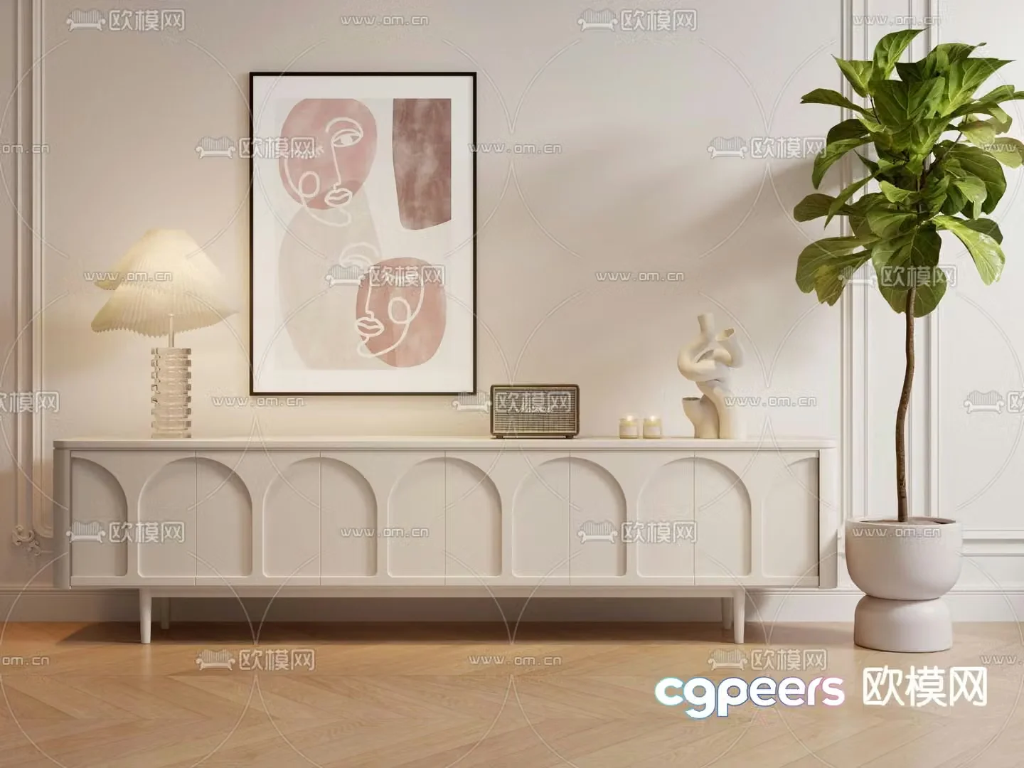 Cream style TV cabinet 3d model