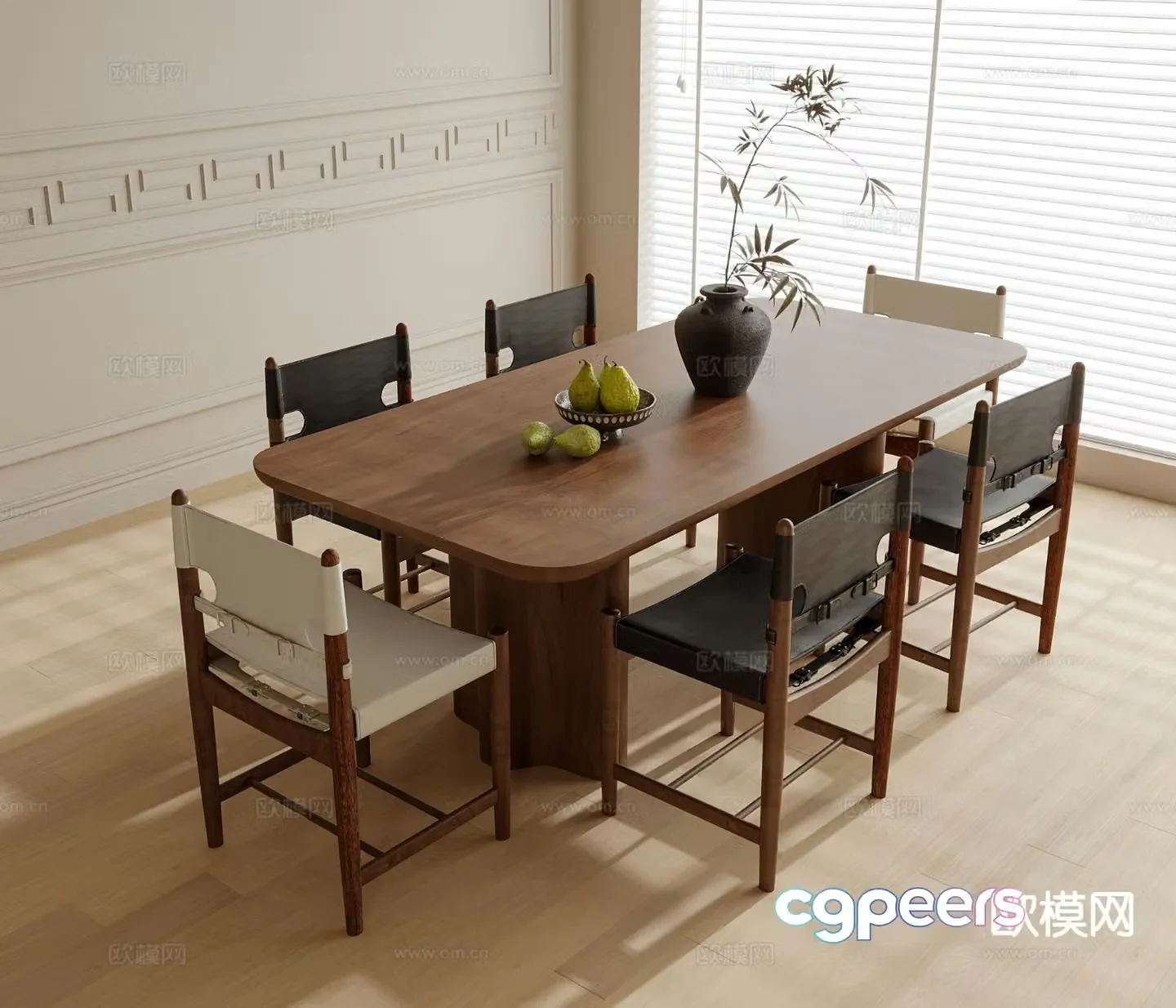 Log style dining table and chairs dining chairs single chair 3D model