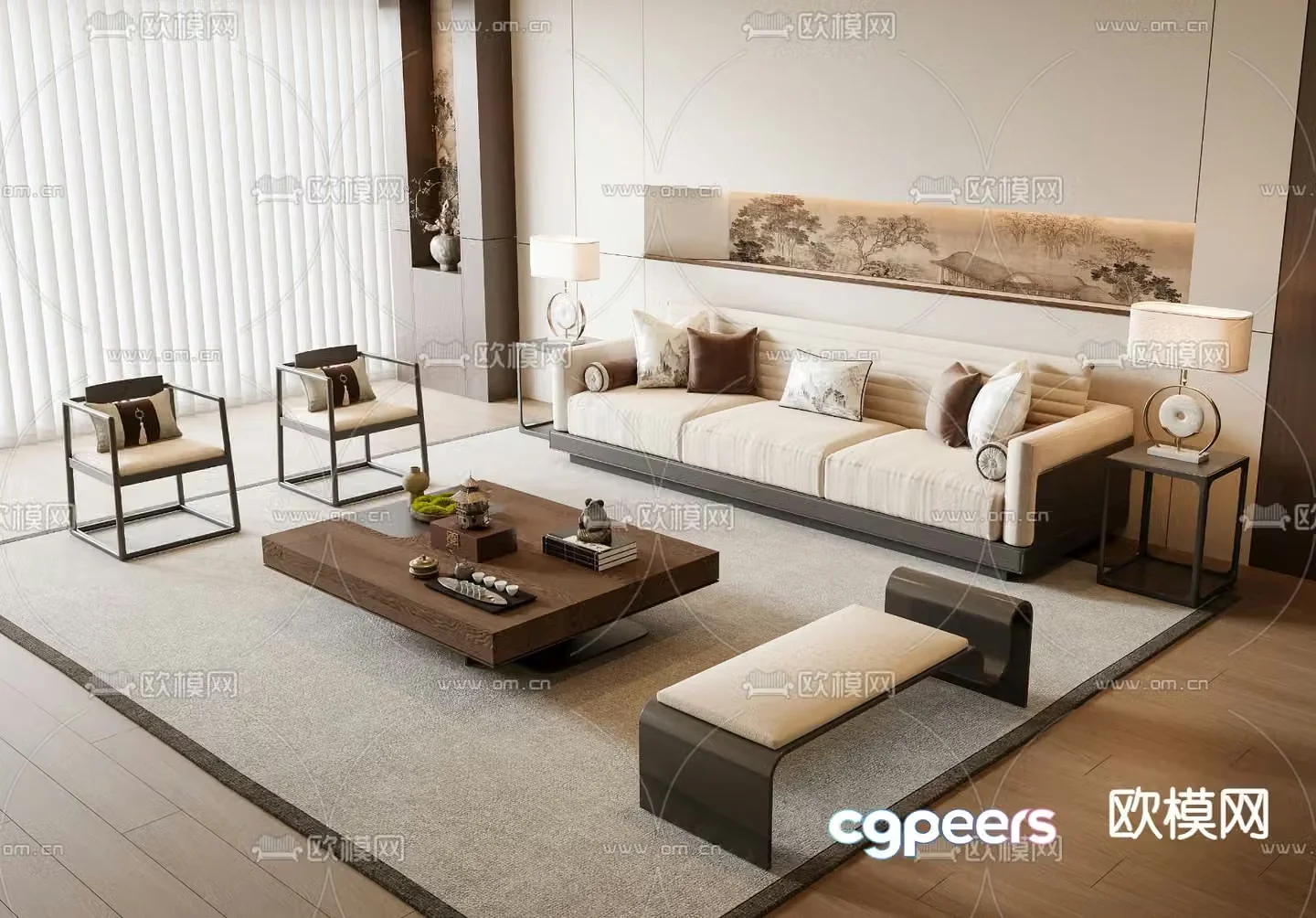 New Chinese style modular sofa 3d model
