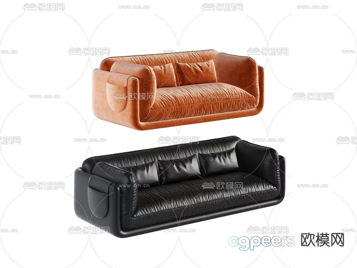 Leather sofa three-person sofa 3d model