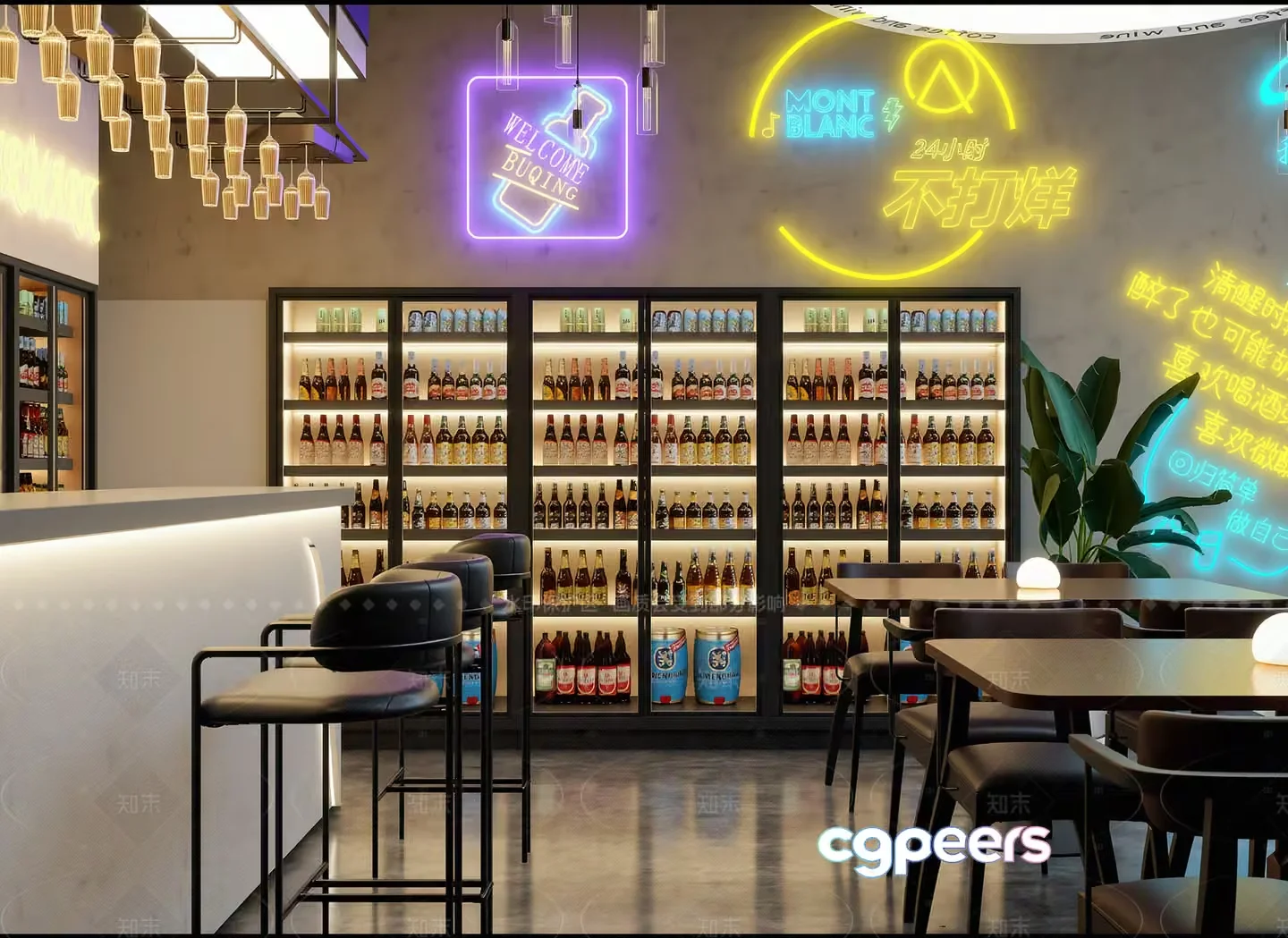 Modern Bar Setup 3D Model – 8008 – VRAY Render