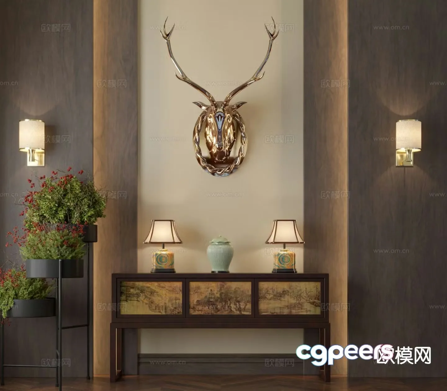 New Chinese style entrance cabinet side cabinet 3D model