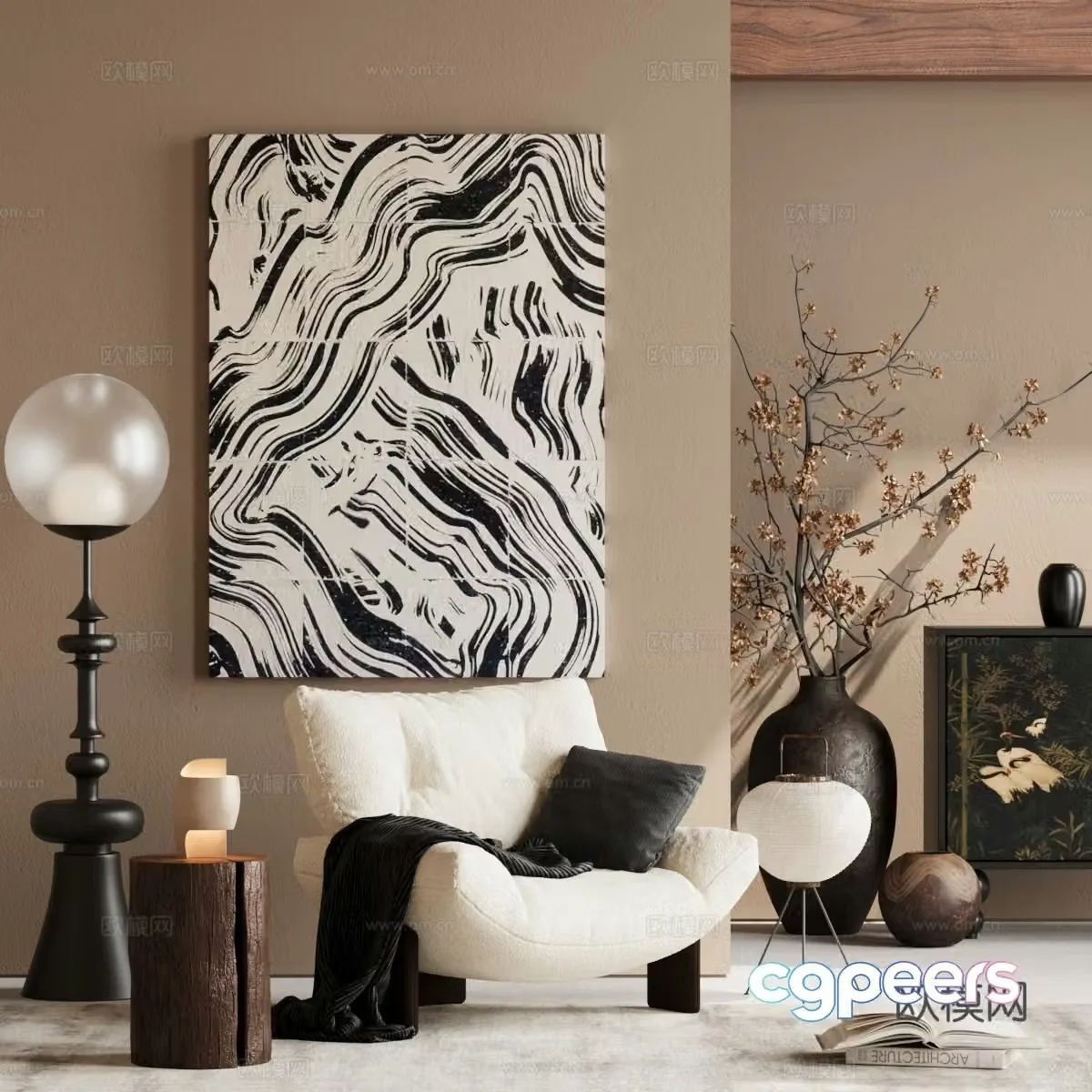 Middle-aged leisure chair floor lamp decorative painting 3d model