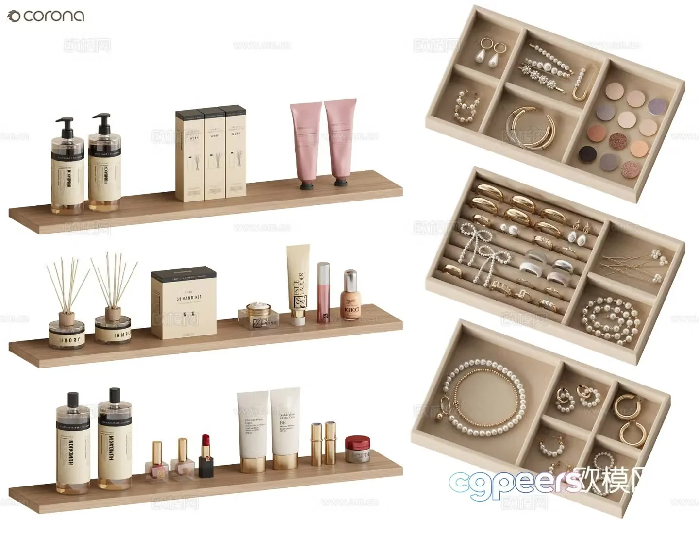 Modern cosmetics skin care products jewelry 3d model