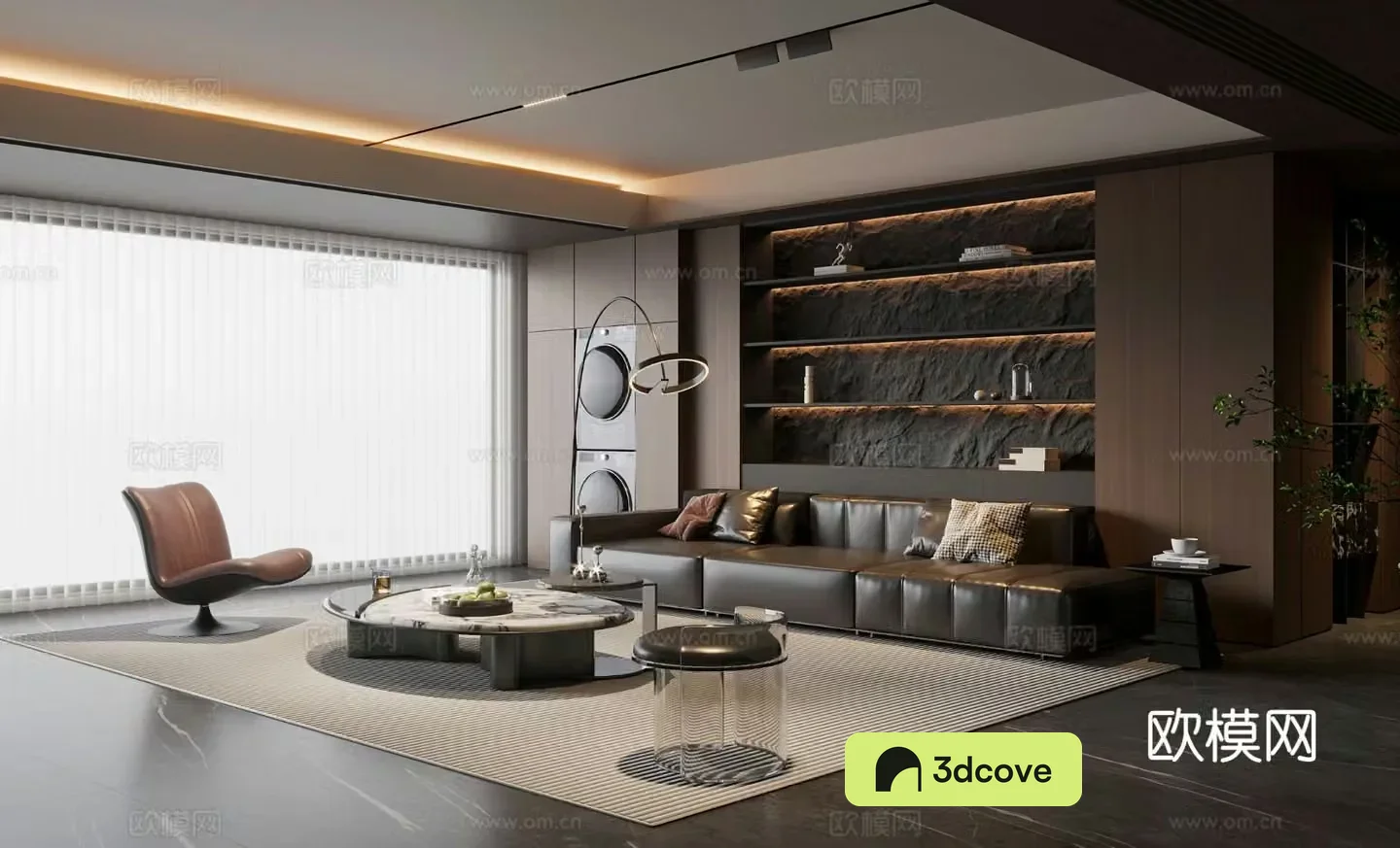 Italian living room sofa coffee table combination leisure chair sofa stool three-person sofa back