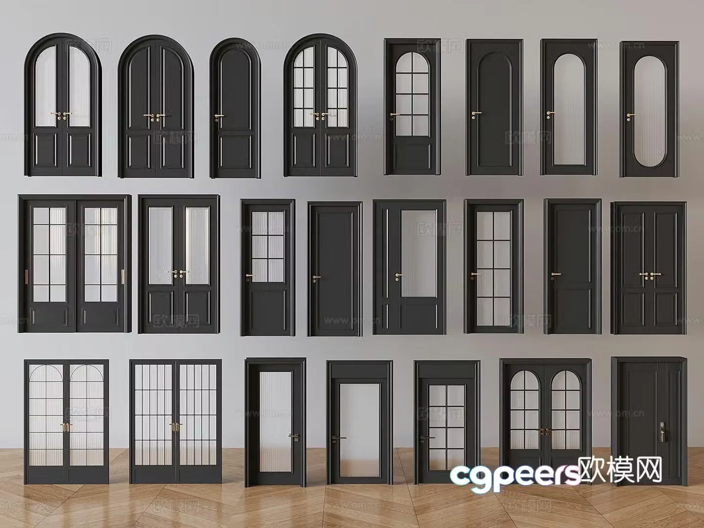 French single-opening double-opening door glass sliding door sliding door glass swing door 3D model